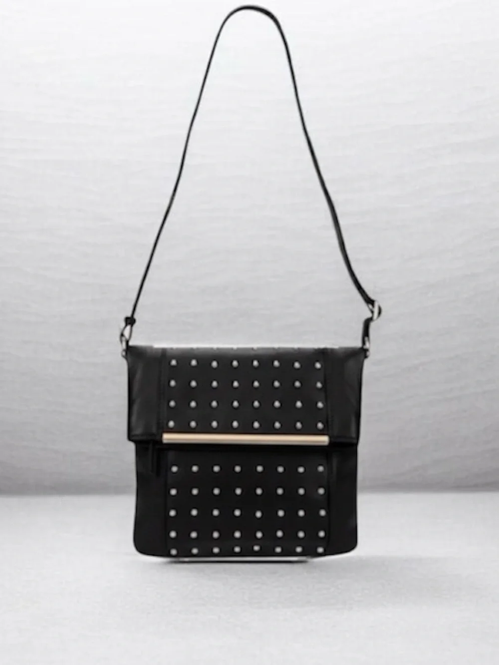 Danier | Black Studded Leather HandBag, Silver Strip Detail, Magnet Closure - Picture 14 of 14